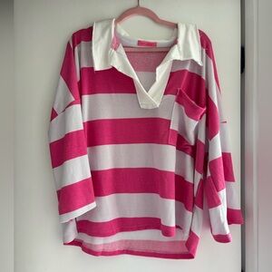 BUCKETLIST Pink and White Striped Top